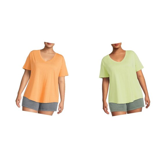 Terra & Sky Women's Plus Size V-Neck Tee with Short Sleeves Set of 2 Size 0X - Picture 1 of 11